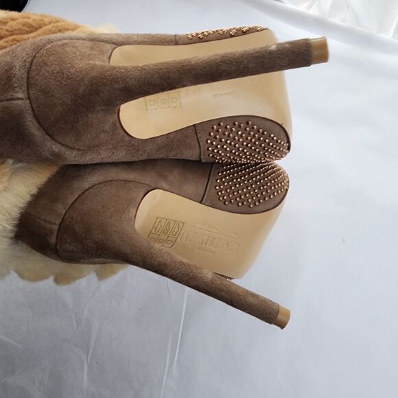 Ivy Kirzhner Fur & All Leather boots Size 8 Mid-Calf Rose Gold Studded Heeled - Picture 9 of 12